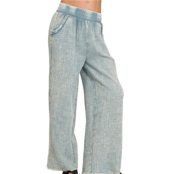 Zenana Washed Double Gauze Elastic Band Waist Pants - Picture 1 of 3